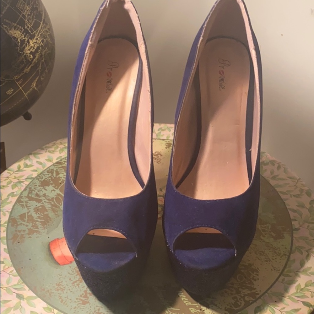 Purple peep toe pumps